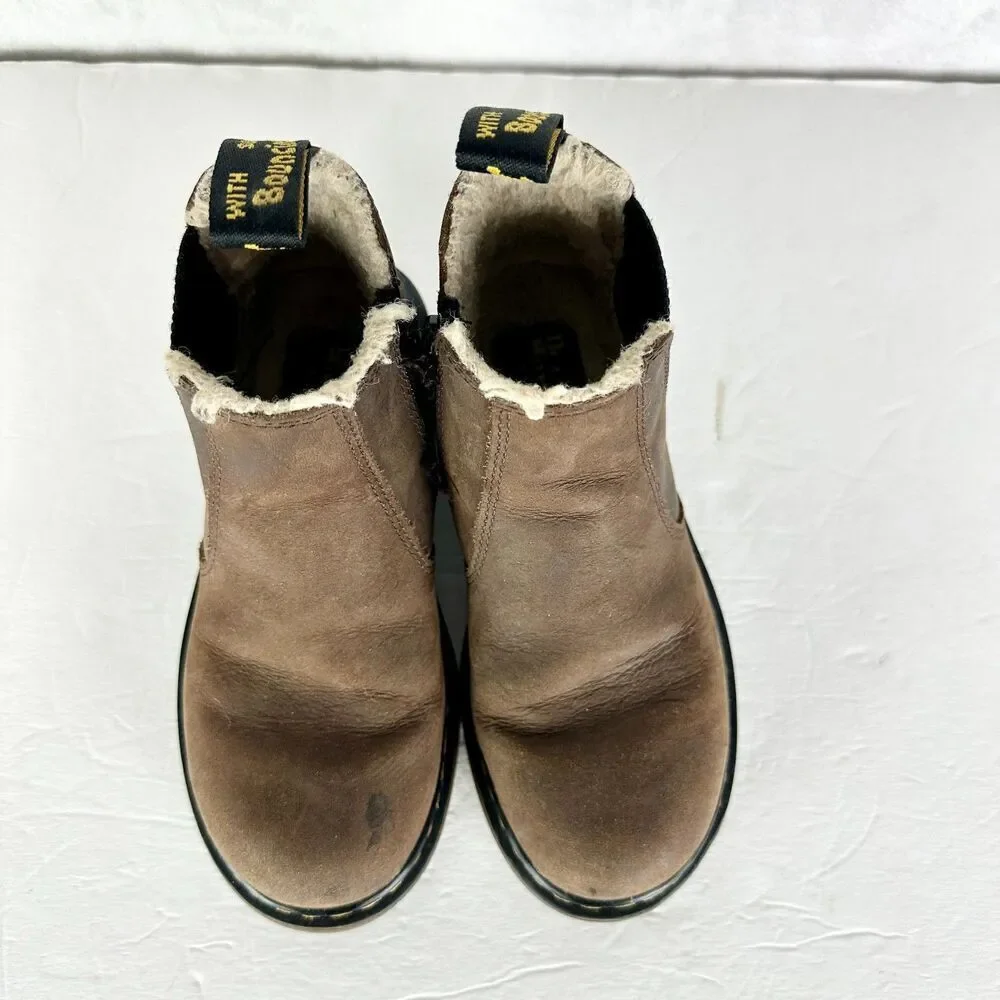 Dr Martens Junior 2976 Leonore Chelsea Boots Size 13 Brown Faux Fur Lined